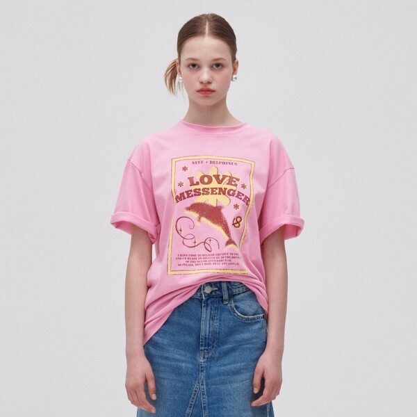 1215 디자이너스,돌핀 티셔츠 핑크 Dolphine T-shirt Pink 20s cotton